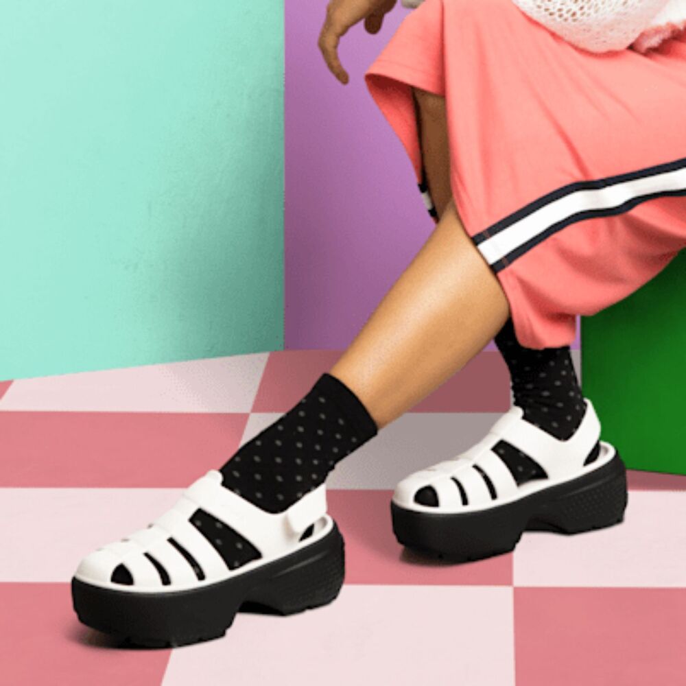 CROCS Stomp Black & White Fisherman Chunky Platform Sandals Women's 10 NWT - Picture 12 of 12
